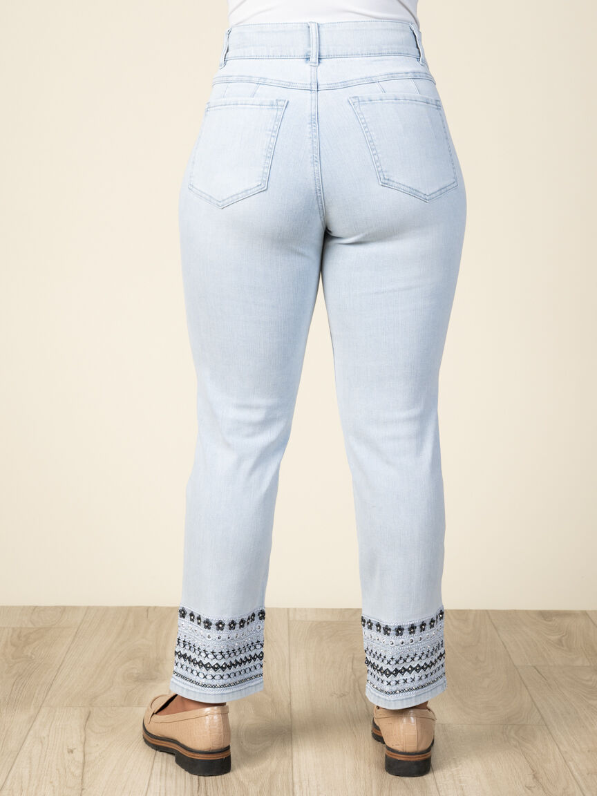 Denim 5 Pocket Pants With Embellishments Image 2