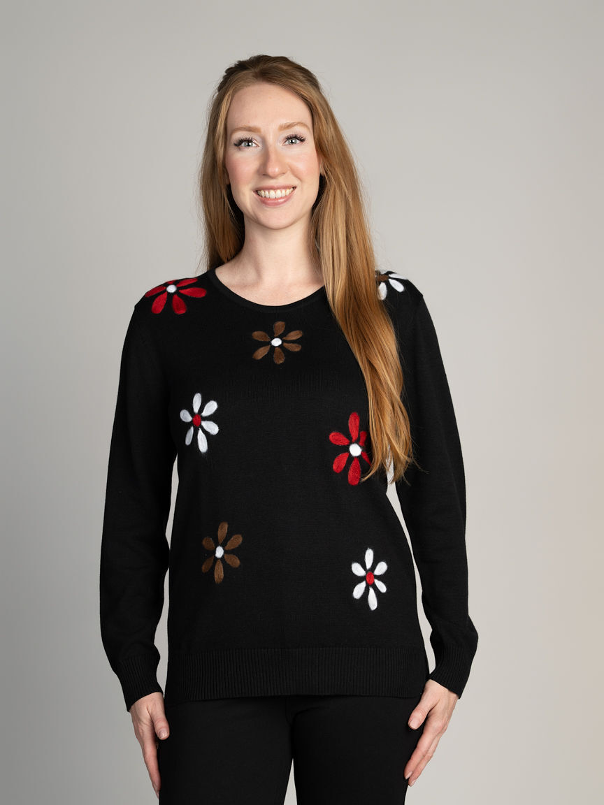 Lightweight Crew Neck Floral Sweater