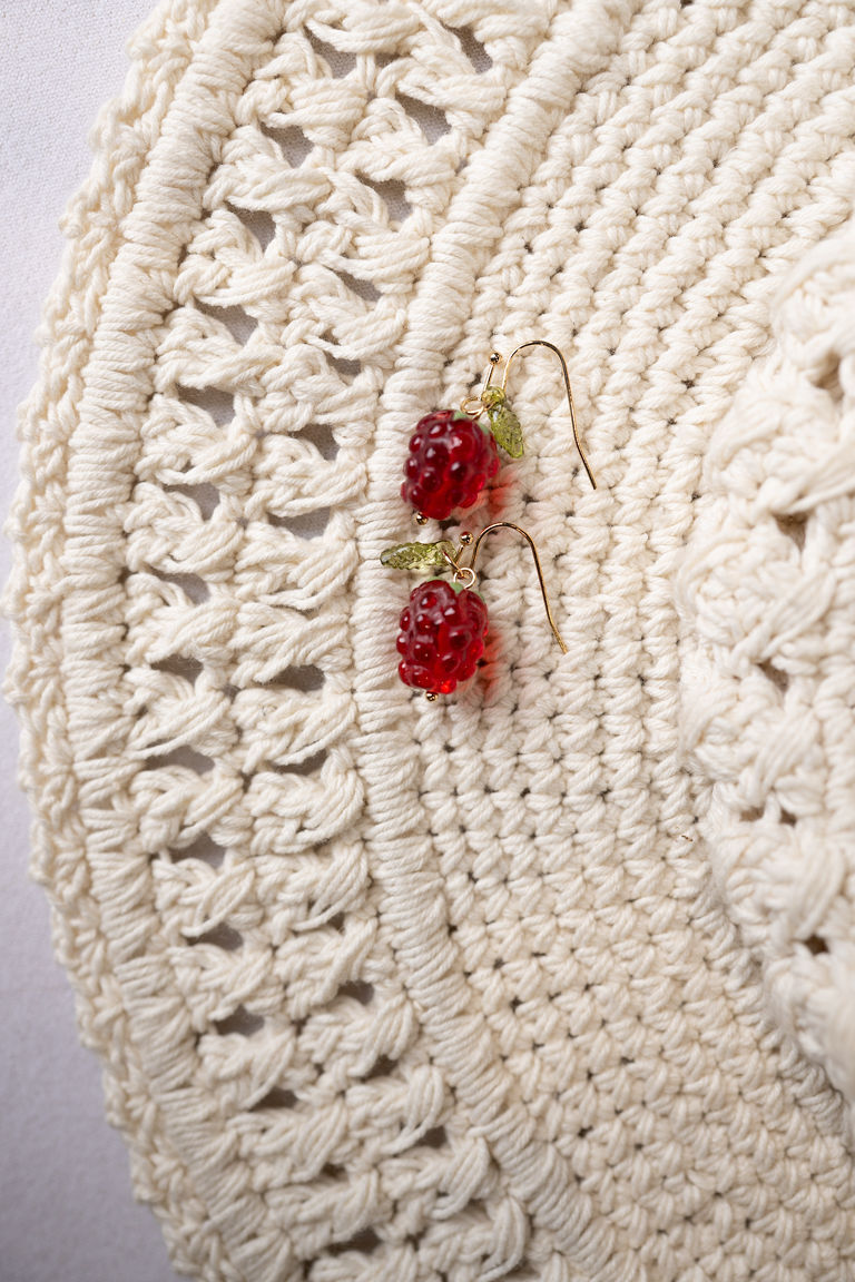 Hanging Raspberry Earring