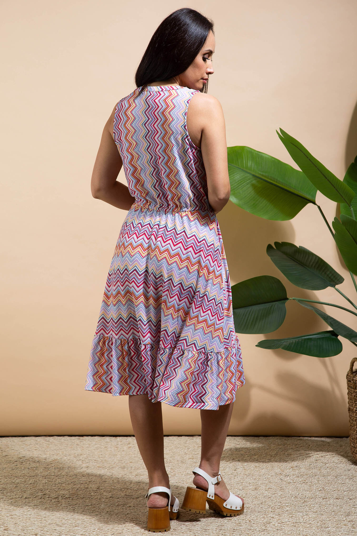 Sleeveless Midi Dress w/ Tie Waist Image 3