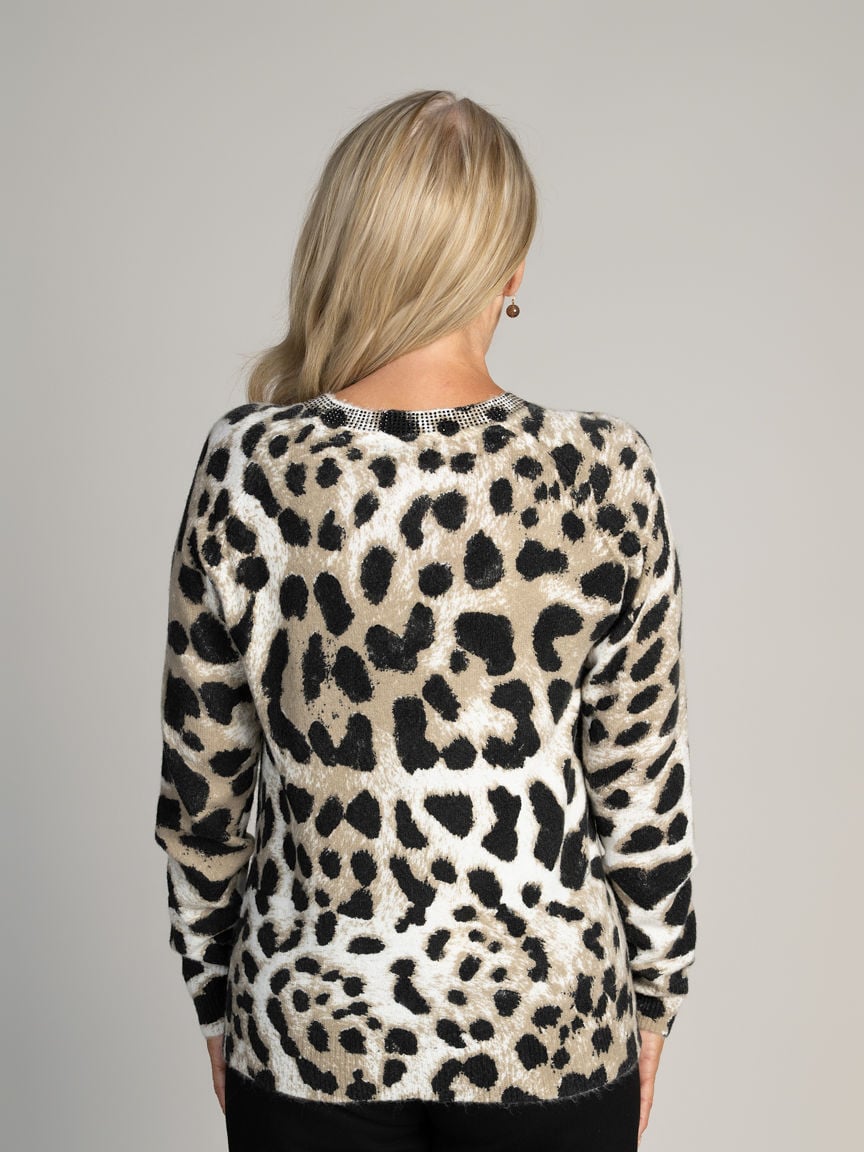 Animal Print Rhinestone Knit Sweater