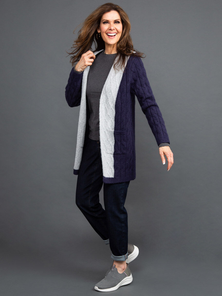 Open Front Cable Knit Cardigan Image 1