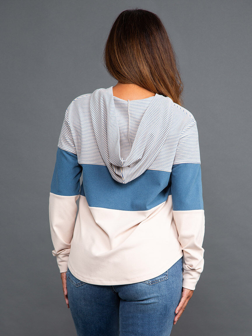Long Sleeve Hooded Color Block Sweatshirt Image 4