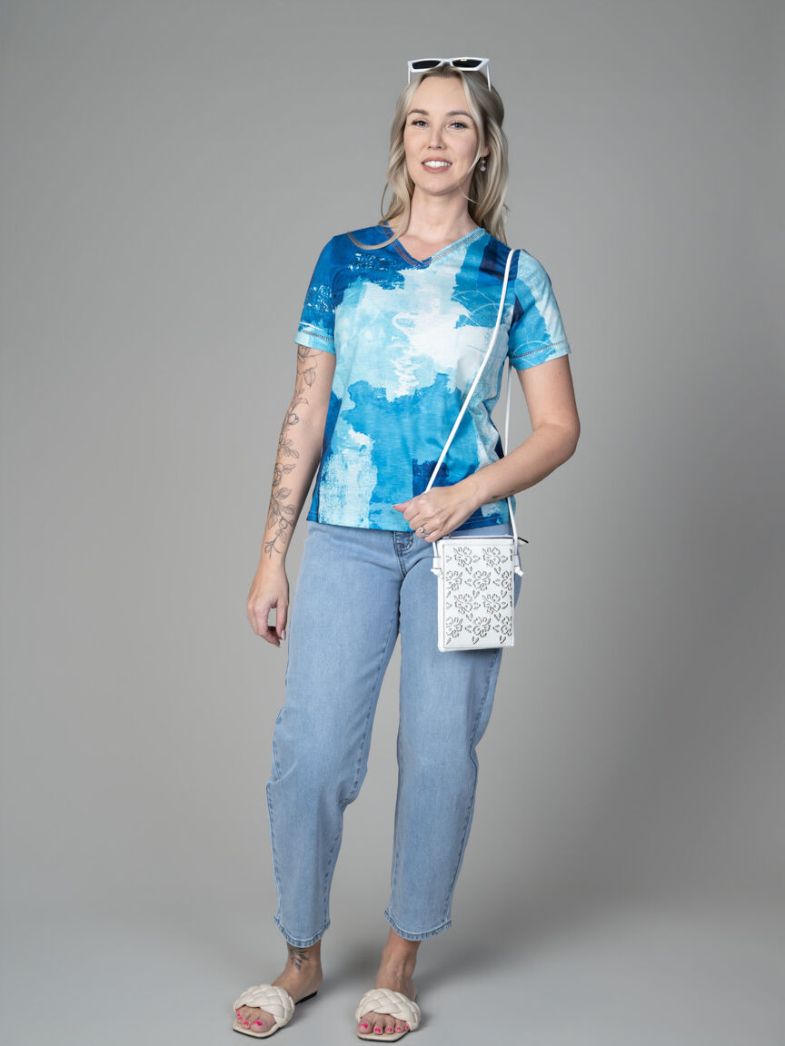 Short Sleeve V-Neck With Ladder Lace Detail