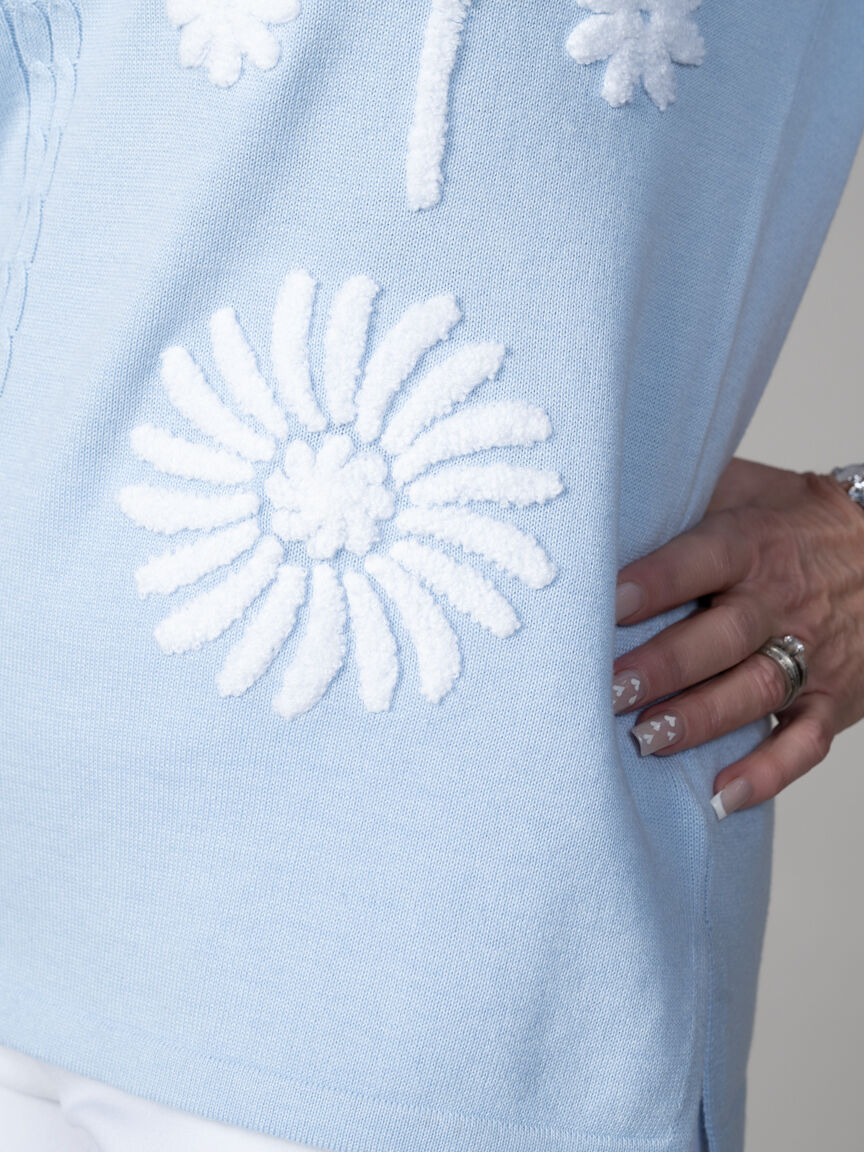 3/4 Sleeve Sweater With 3D Flowers