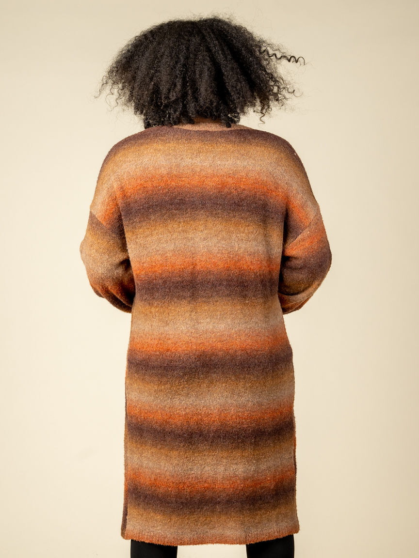 Boucle Space Dye Puff Sleeve Long Cardigan