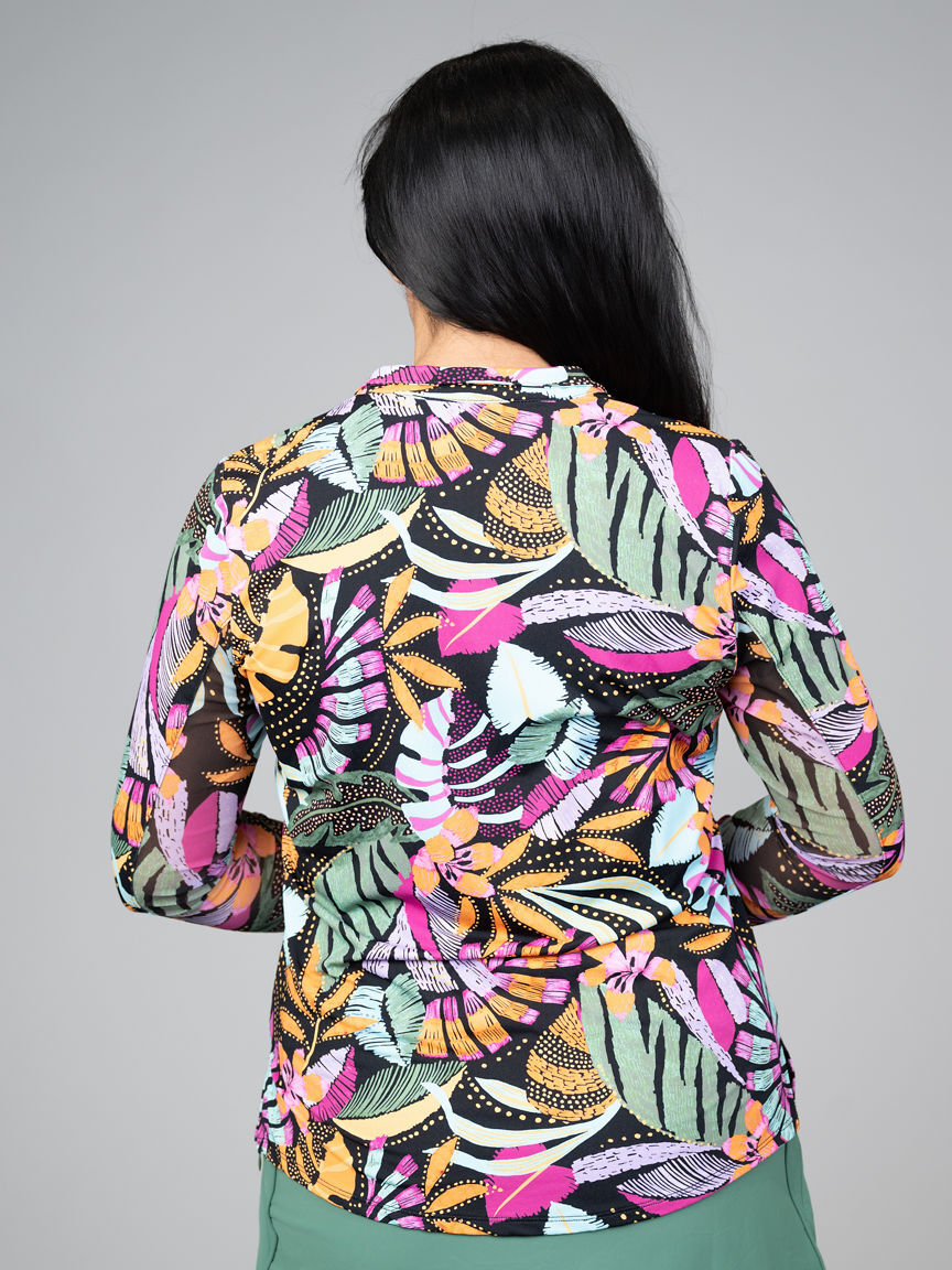 Printed Mock Neck Performance Golf Cardigan