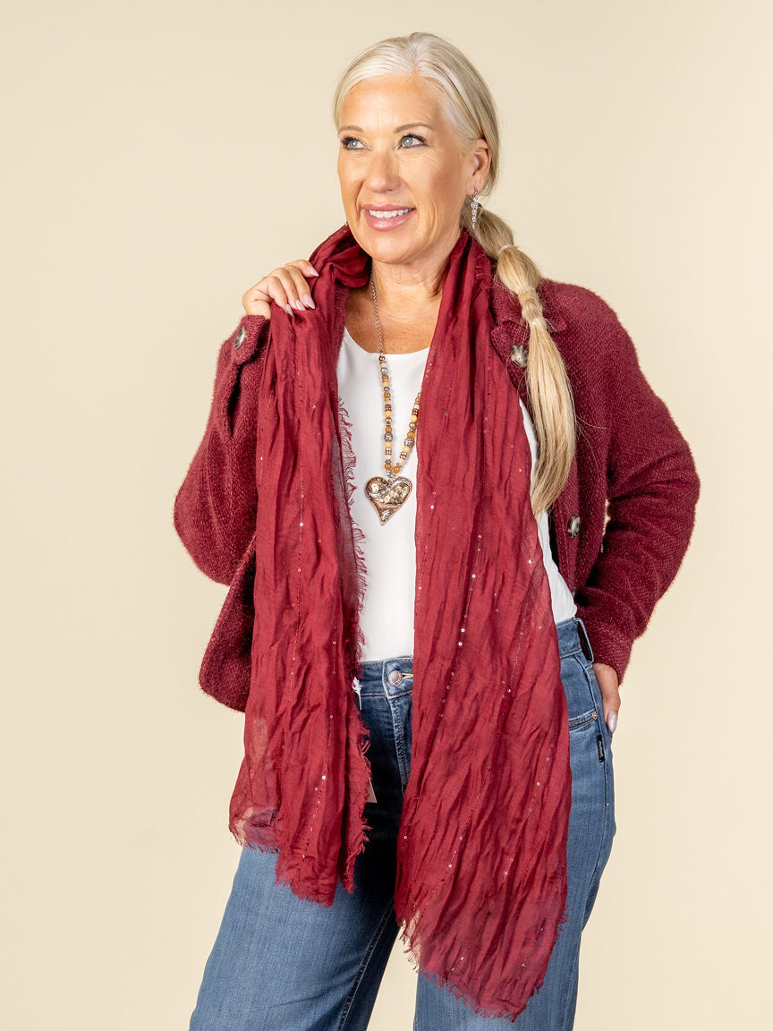 Lightweight Scarf With Micro Sequins And Frayed Edges