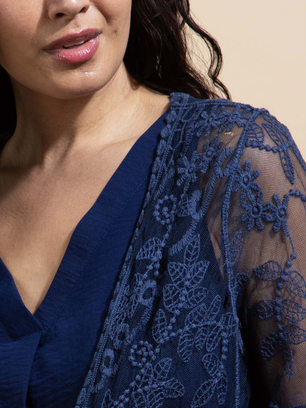 &frac34; Sleeve Lace Cardigan Image 4