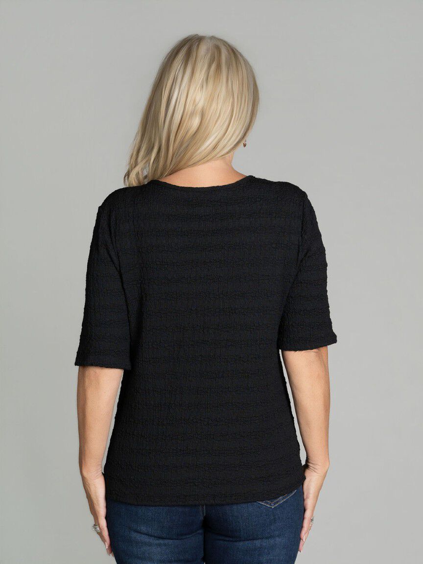 Notched Neck Elbow Sleeve Top