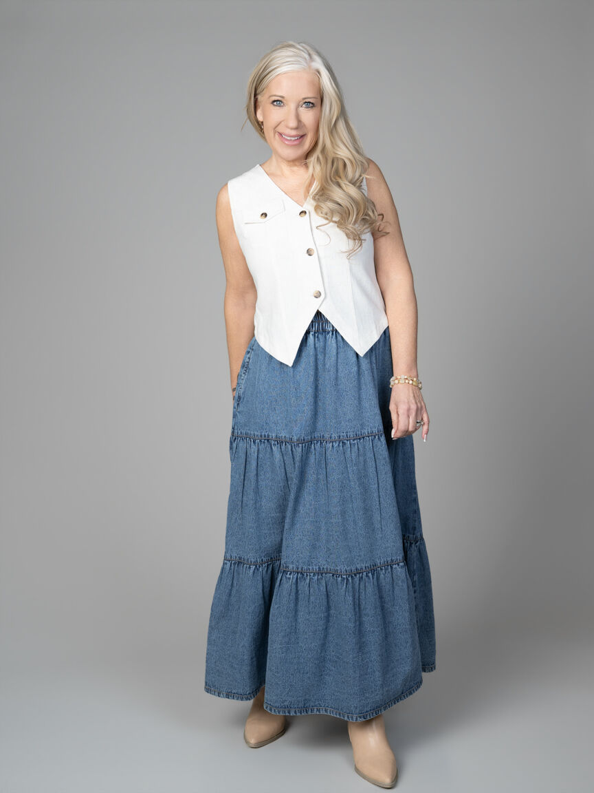 Maxi Denim Skirt With Pockets