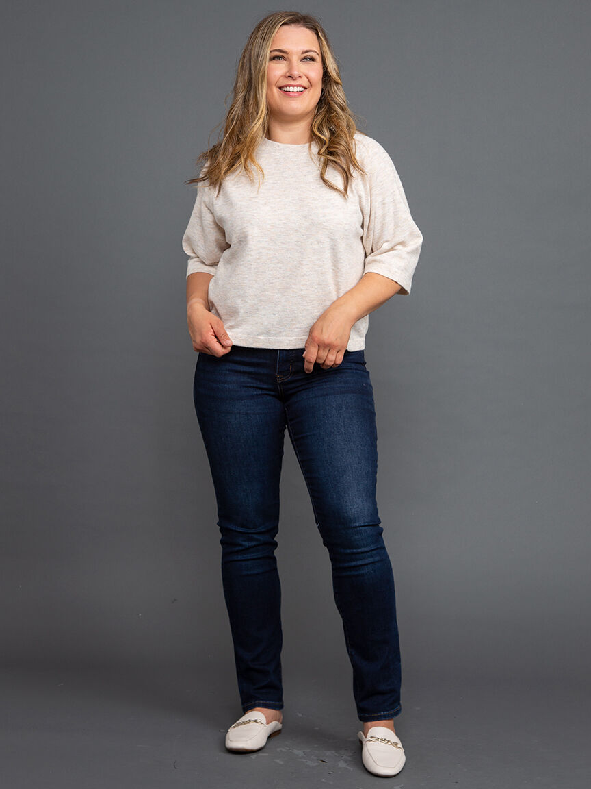 &frac34; Sleeve Ribbed Collar Sweater