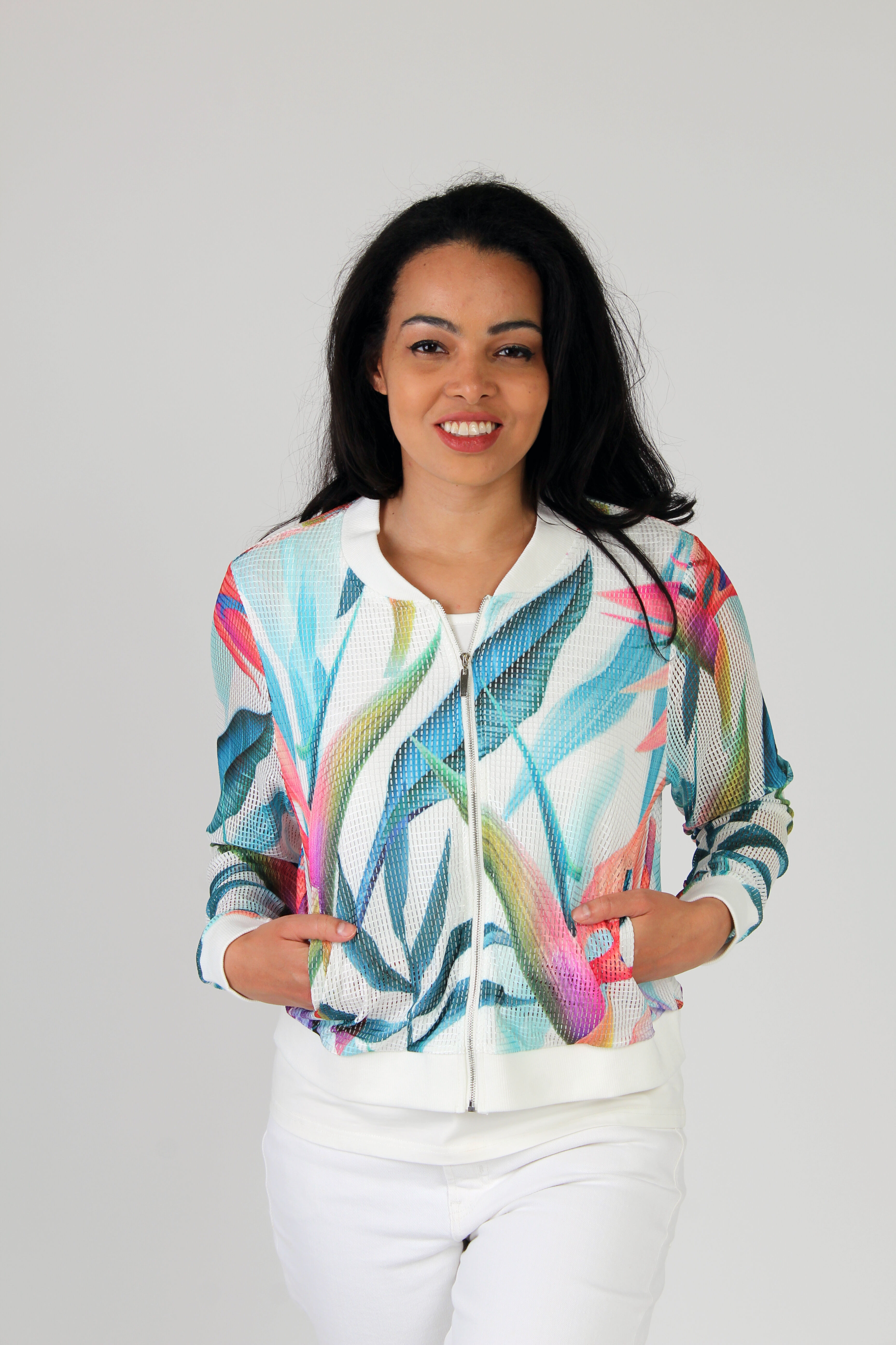 Mesh Overlay Bomber Jacket Image 1