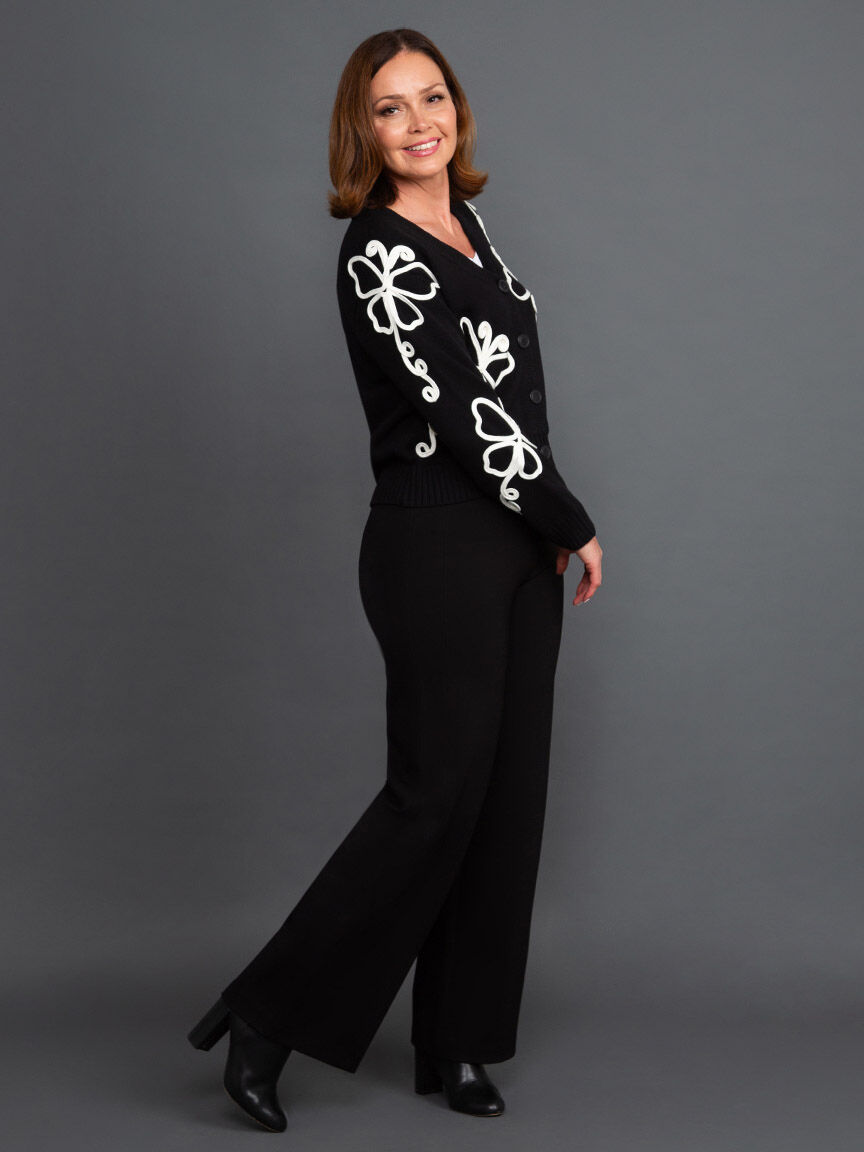 Long Sleeve Cropped Button-Up Cardigan w/ Butterfly Image 1