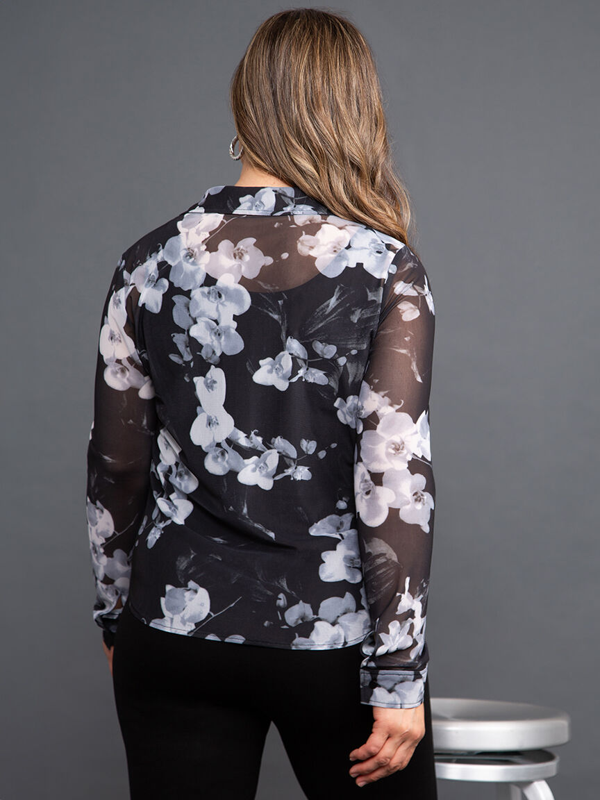 Button-Up Floral Mesh Blouse Image 4