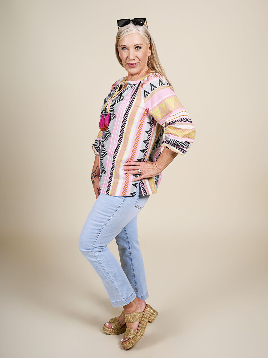 Long Sleeve Placement Print Blouse 