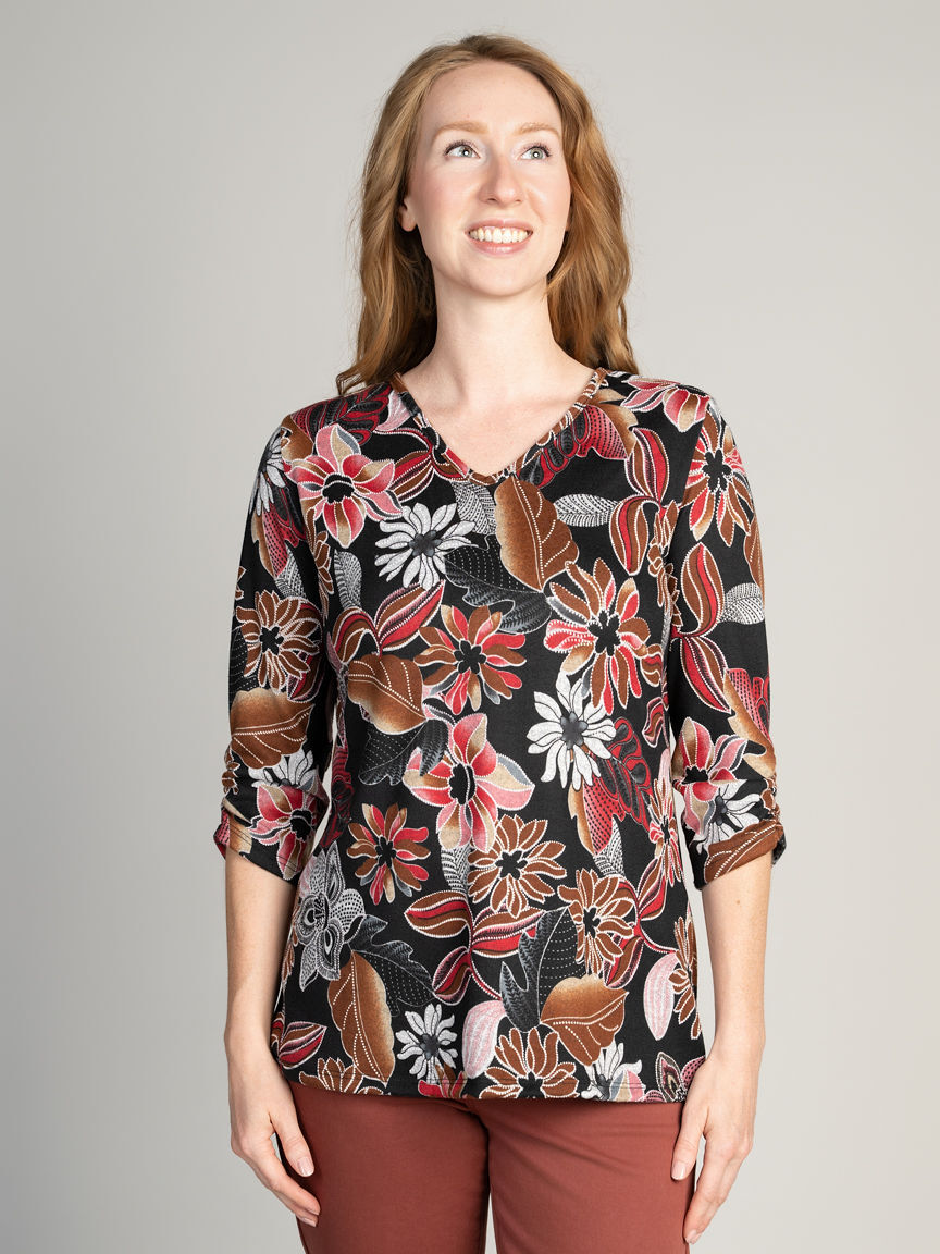 Puff Print V-Neck Top
