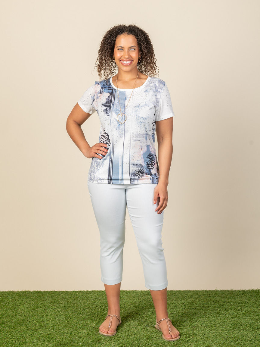 Short Sleeve Burnout Foiled Top Image 1