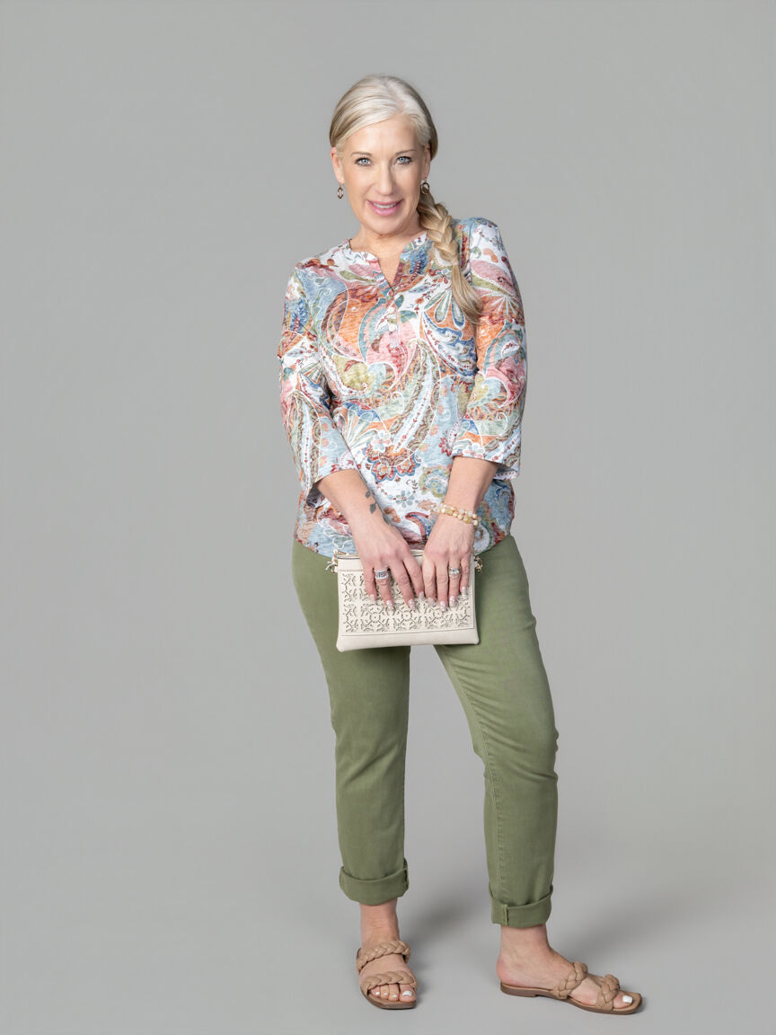 3/4 Sleeve Split Neckline Top