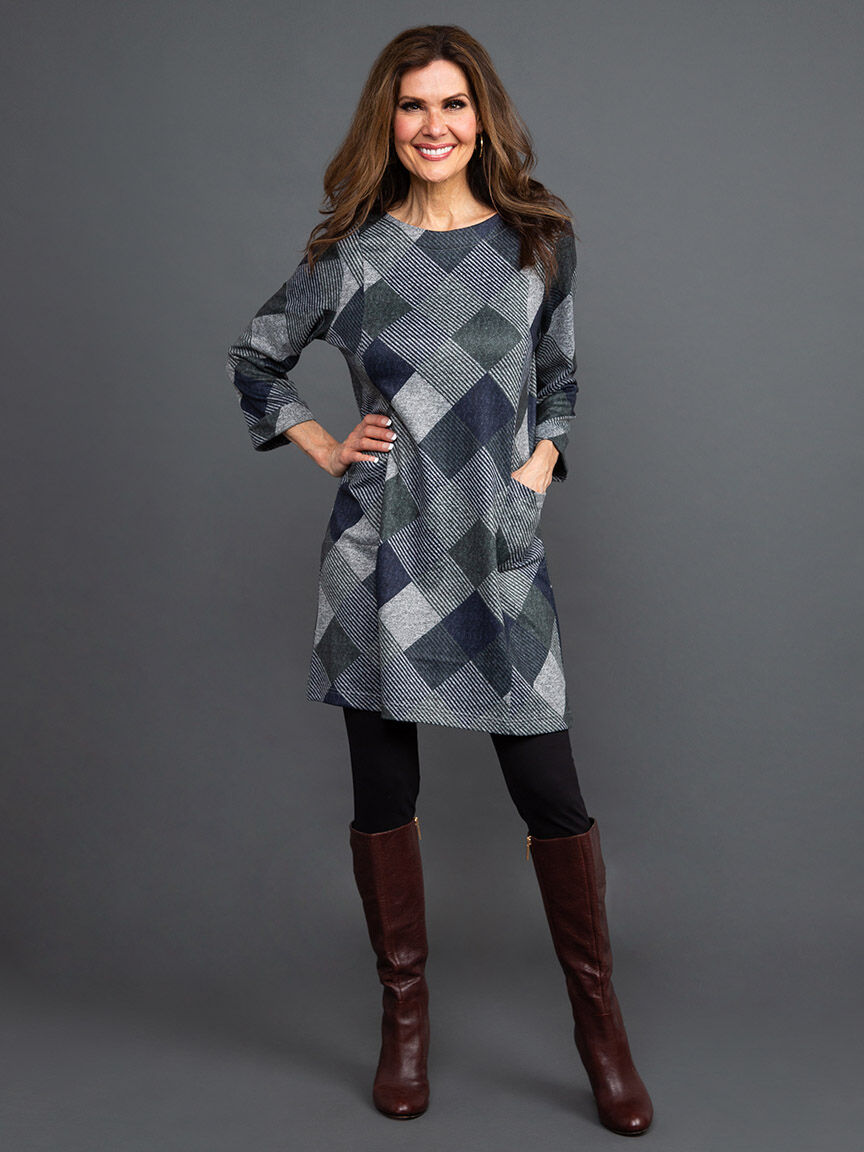 Diamond Plaid Knee Length Dress Image 1