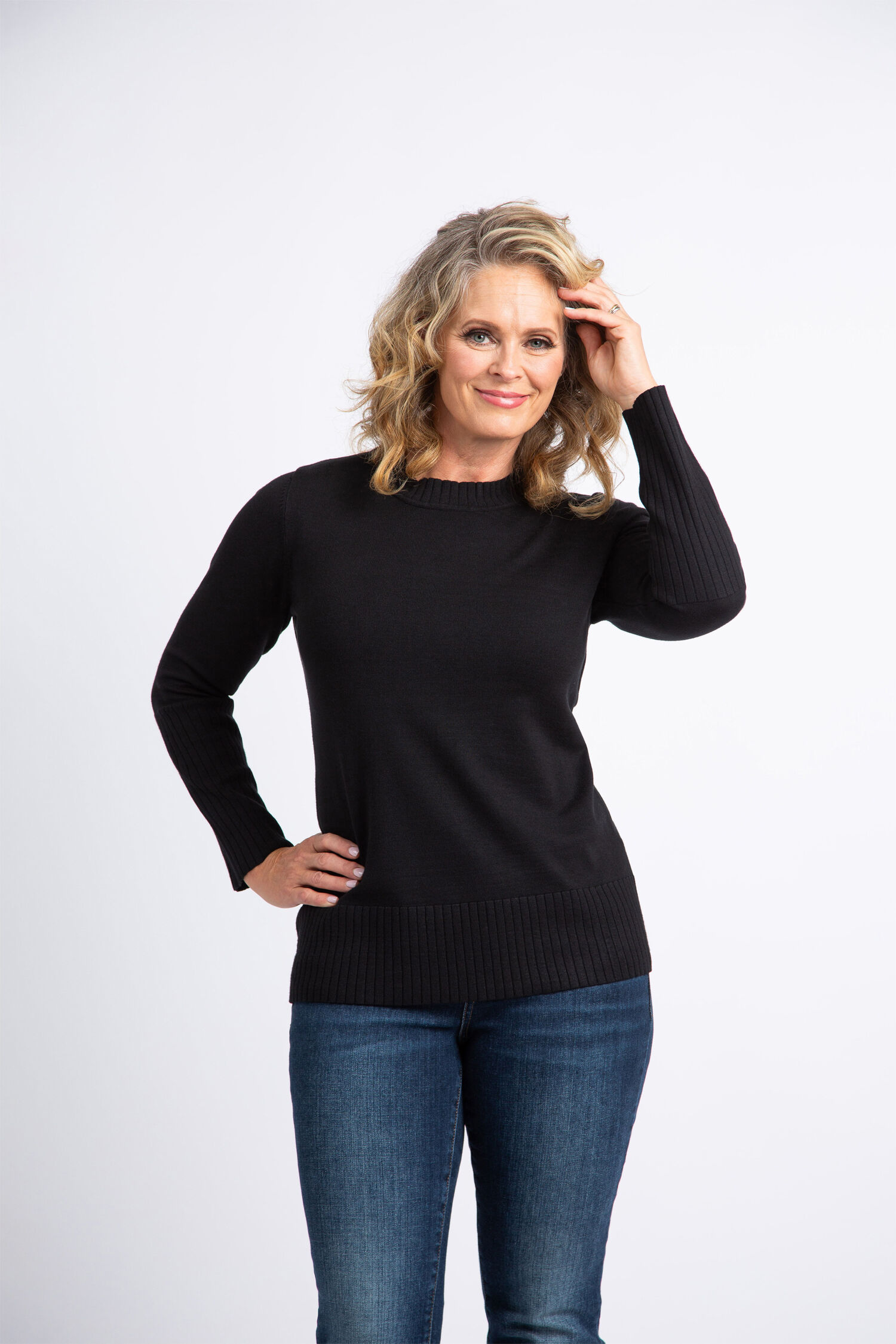 Ribbed Trim Long Sleeve Sweater 