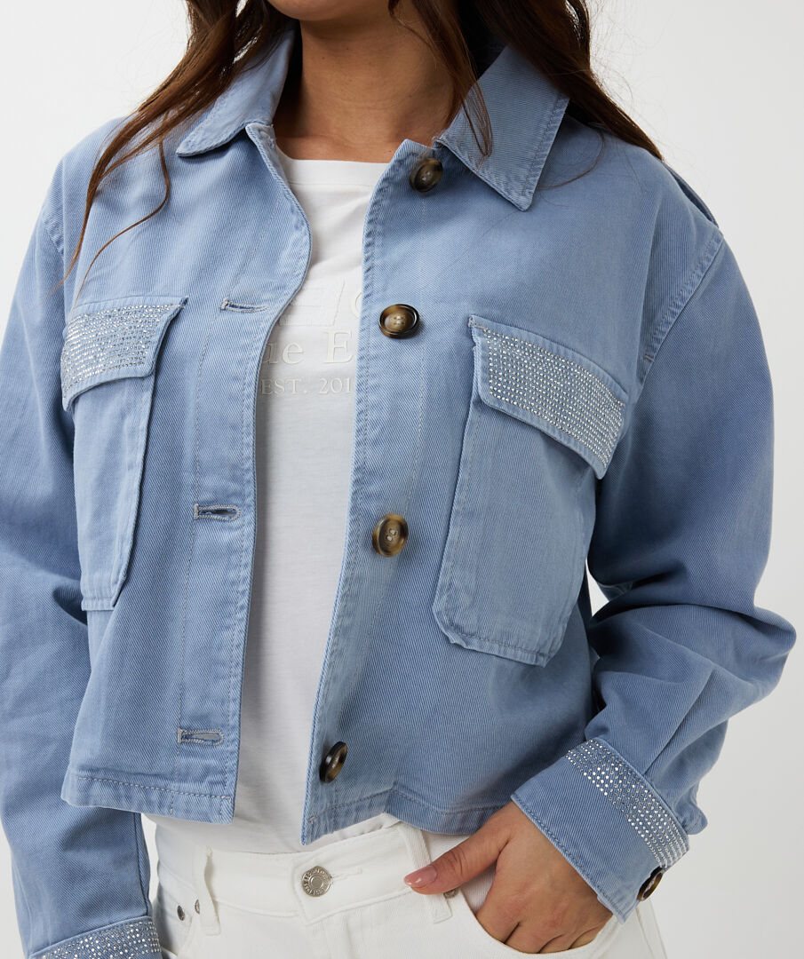 Cropped Denim Jacket with Hotfix