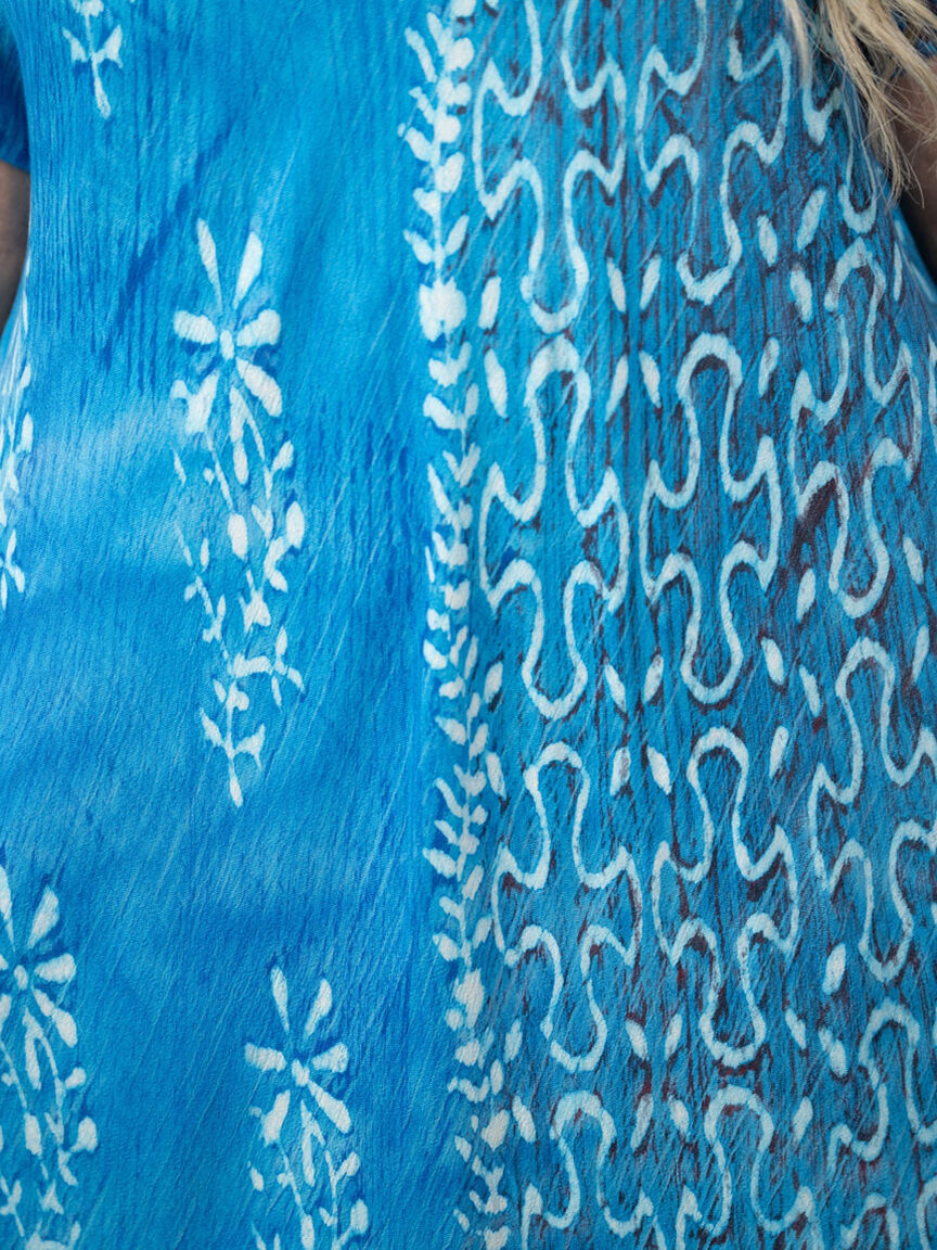 Short Sleeve Tie-Dye Midi Dress With Asymmetrical Hem