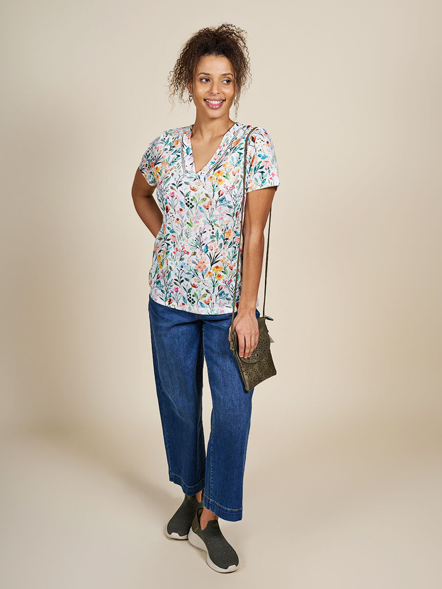 Short Sleeve Top with Ladder Stitching  Image 6