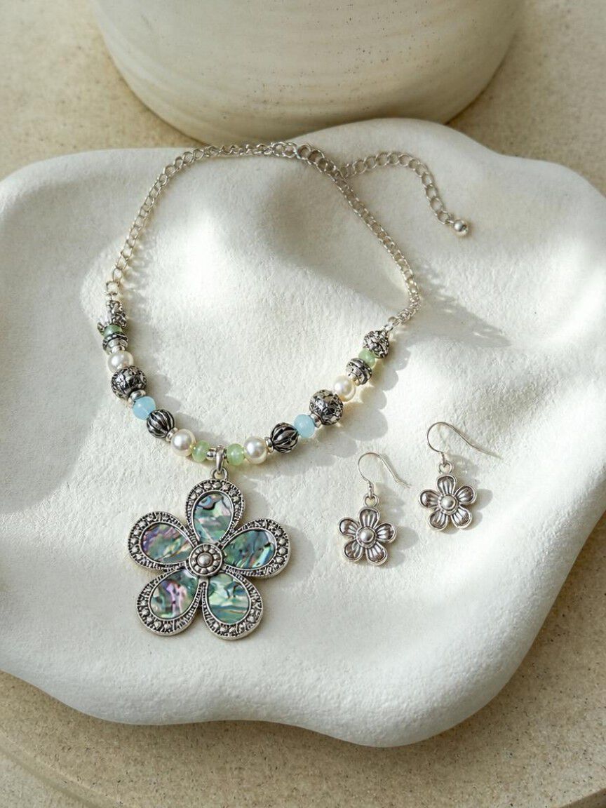 Abalone Flower Necklace and Earring Set