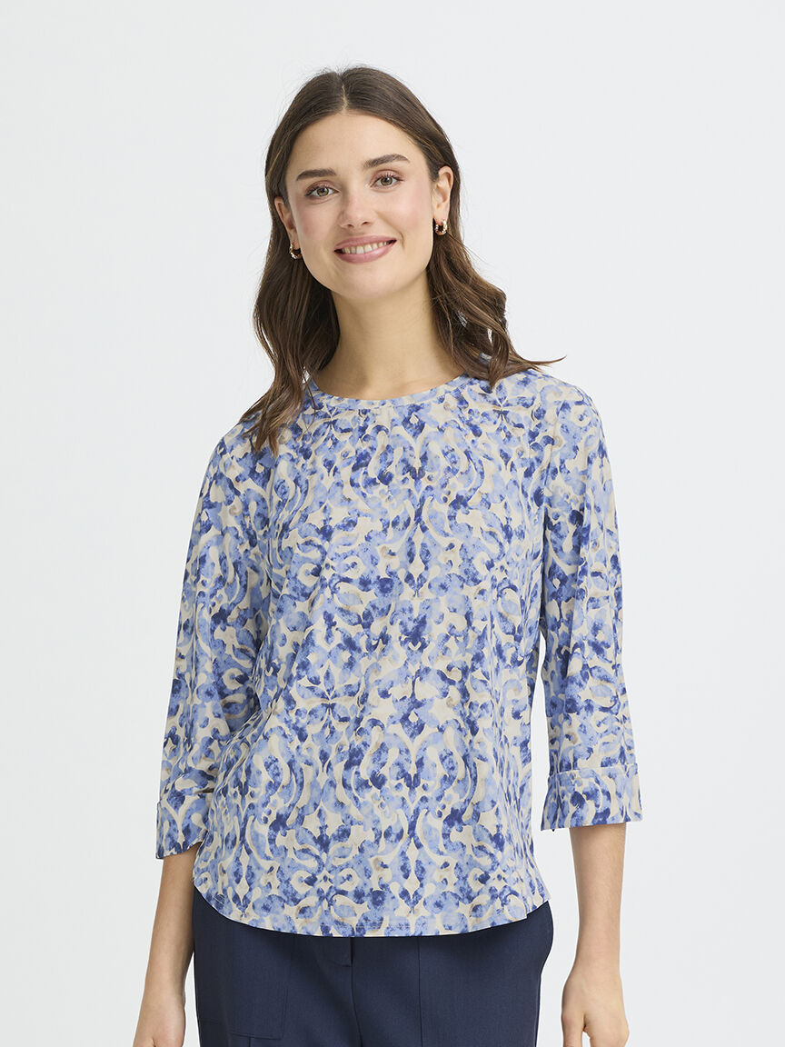 Mid Sleeve Crew Neck Top, Rust