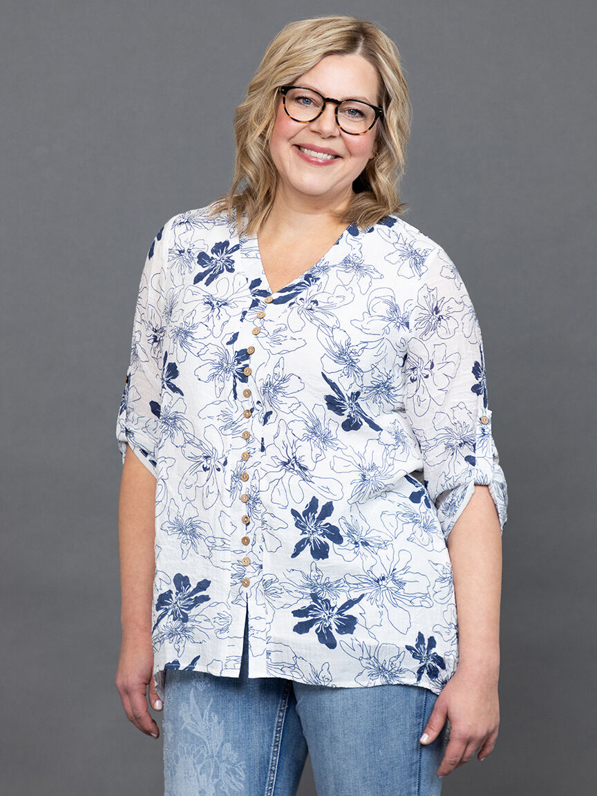 &frac34; sleeve button down tunic