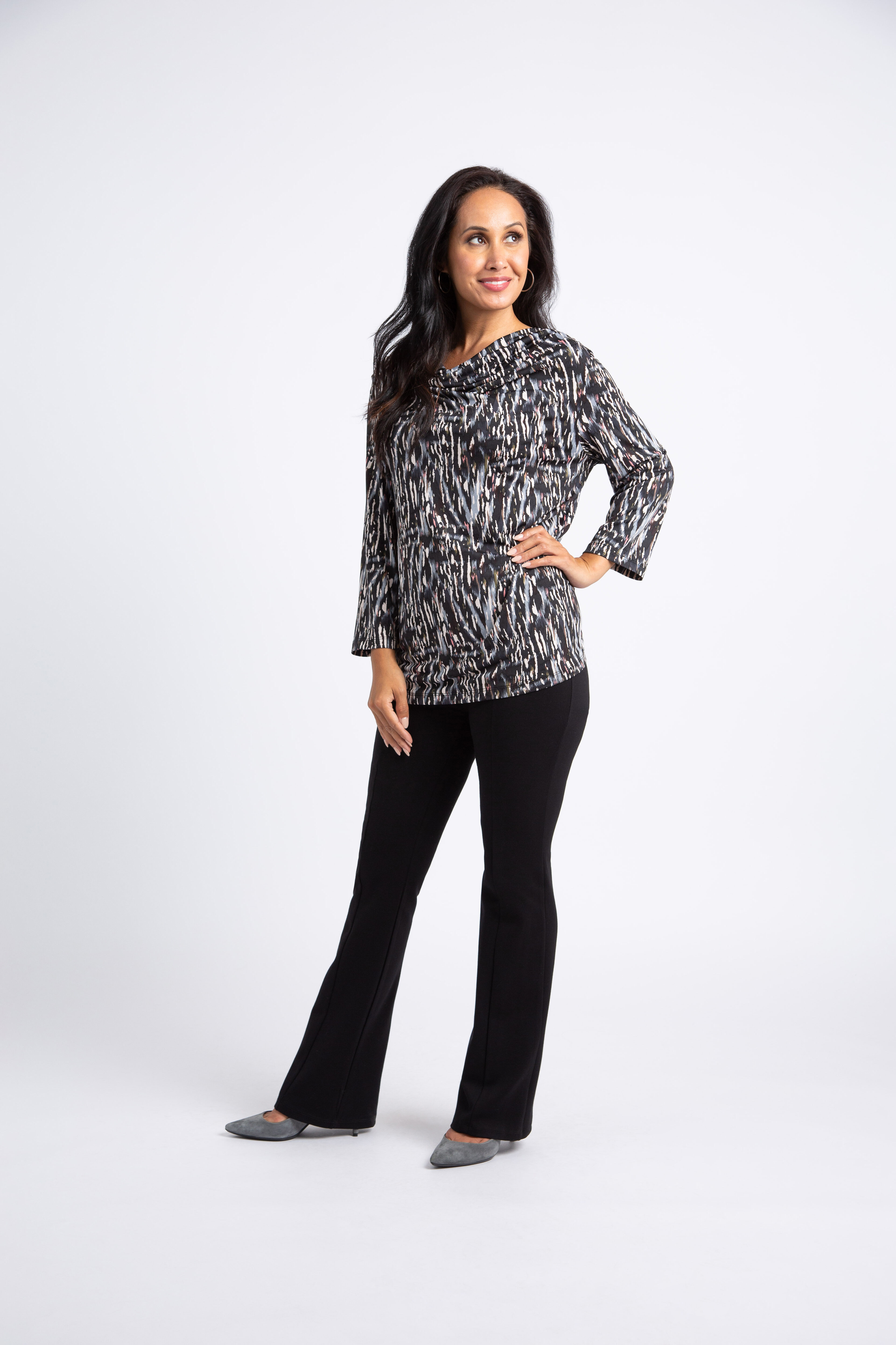 &frac34; Sleeve Drape Neck Top  Image 1