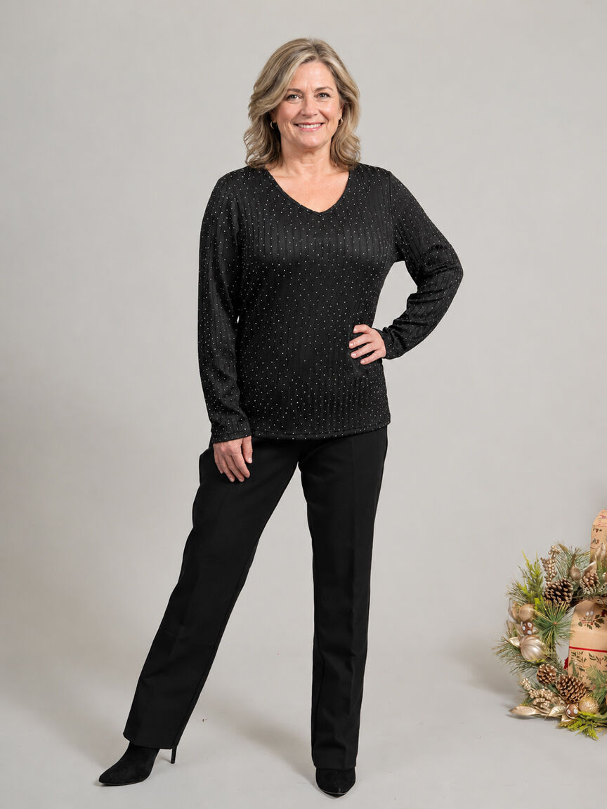 Long Sleeve Ribbed Top With Hotfix