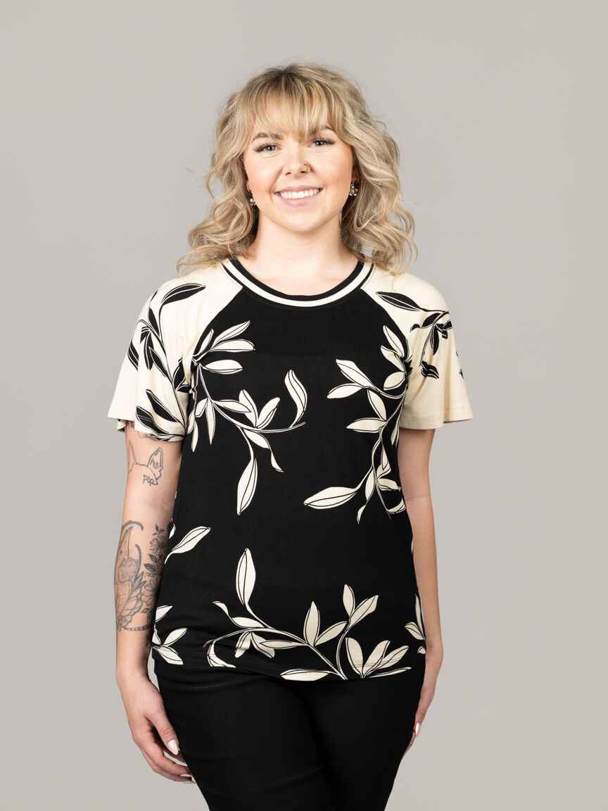 Printed Jersey Flutter Sleeve Top