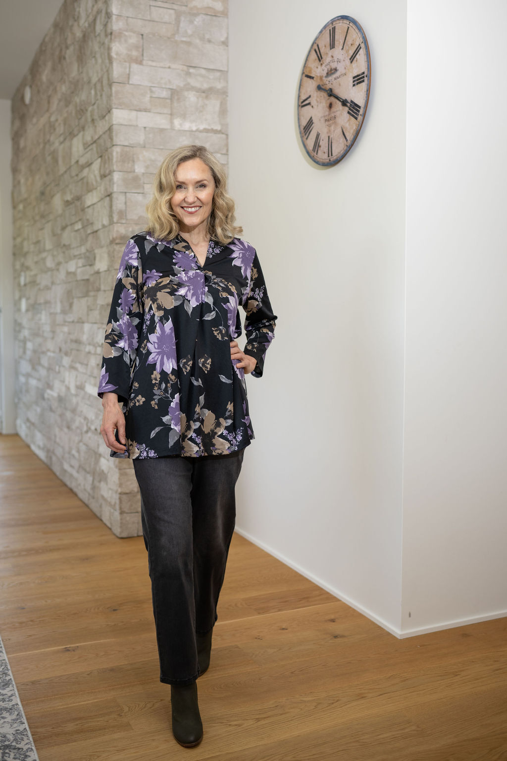 Violet Floral Front-Pleat Shirt Image 1