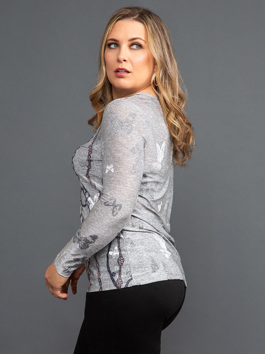 Long Sleeve Chain Print Top 