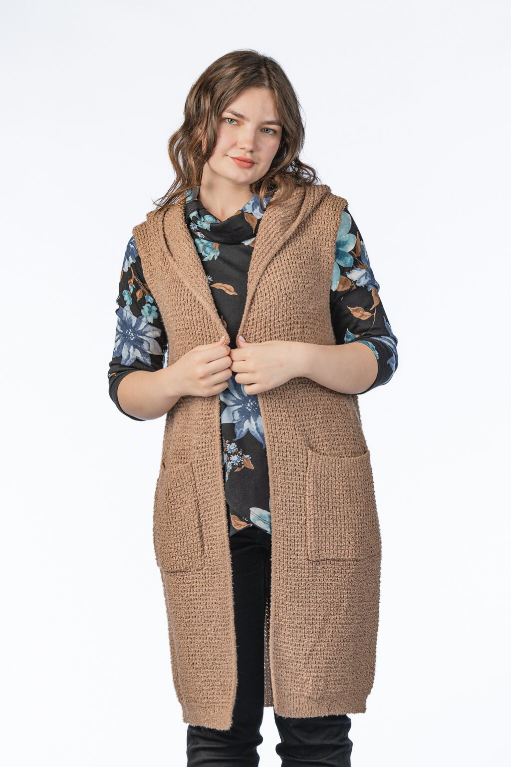 Beige Hooded Vest-Cardi Image 1