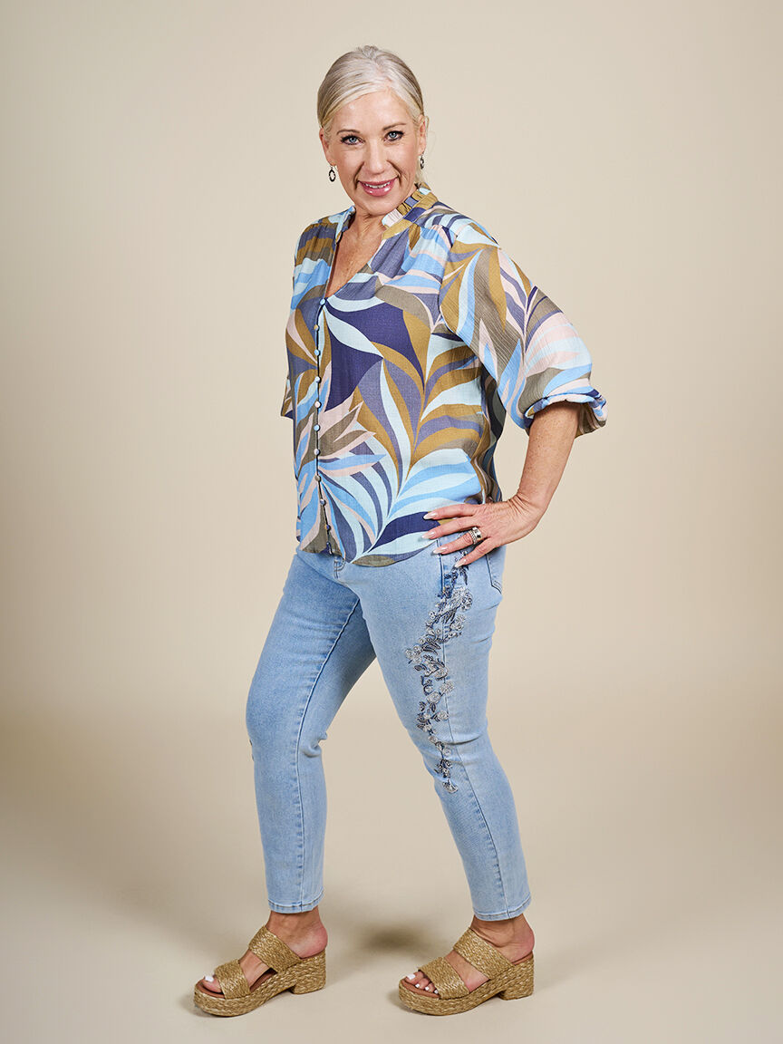 &frac34; Sleeve Button Up Blouse  Image 3