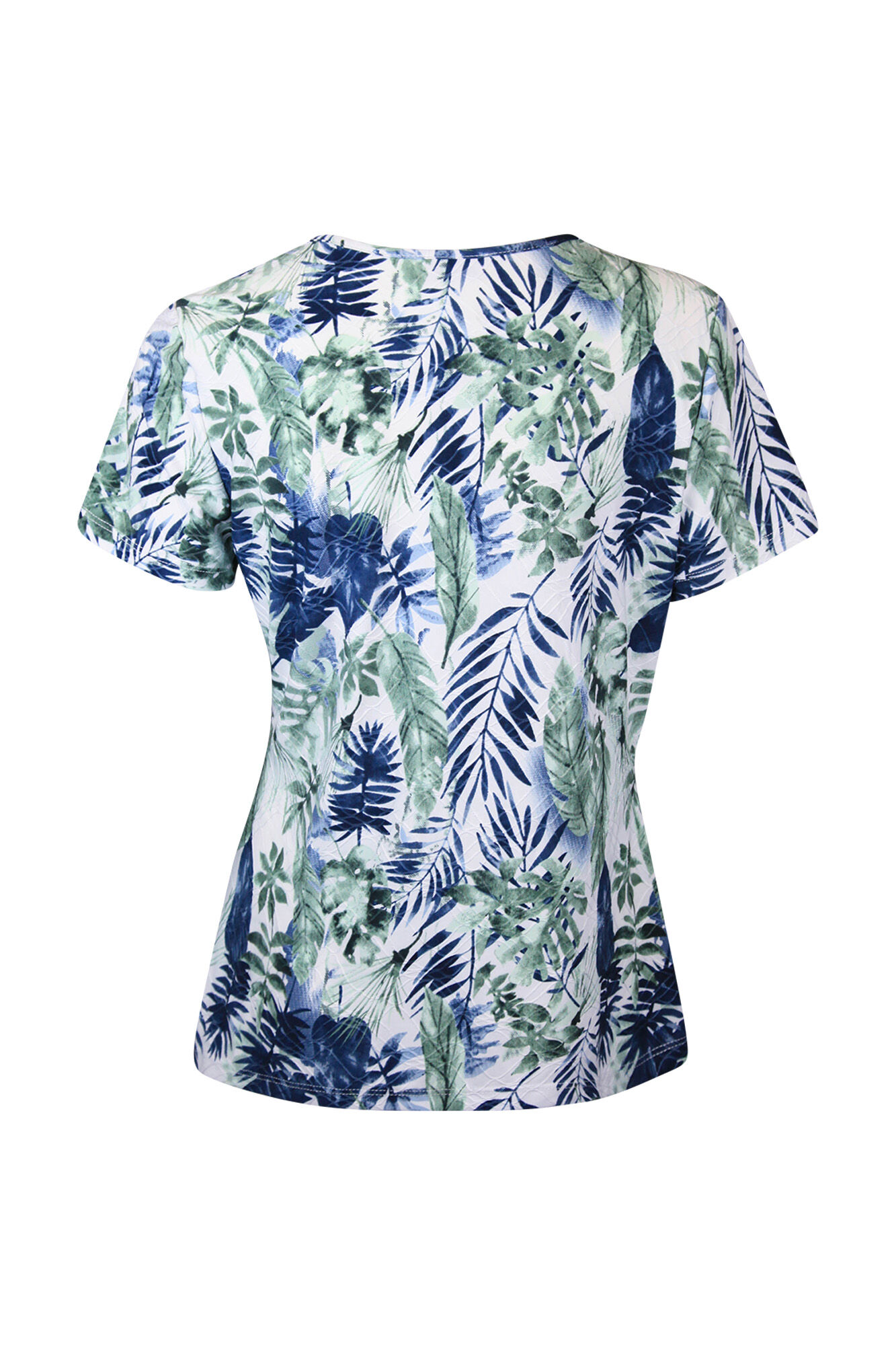 Keyhole Neckline Leaf Print Short Sleeve Shirt Image 2