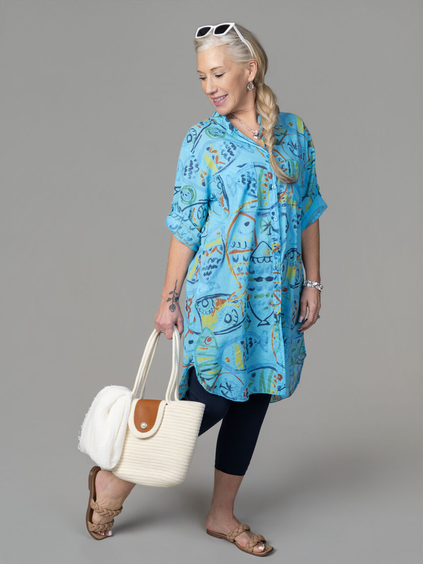 Button-Up Elbow Sleeve Tunic