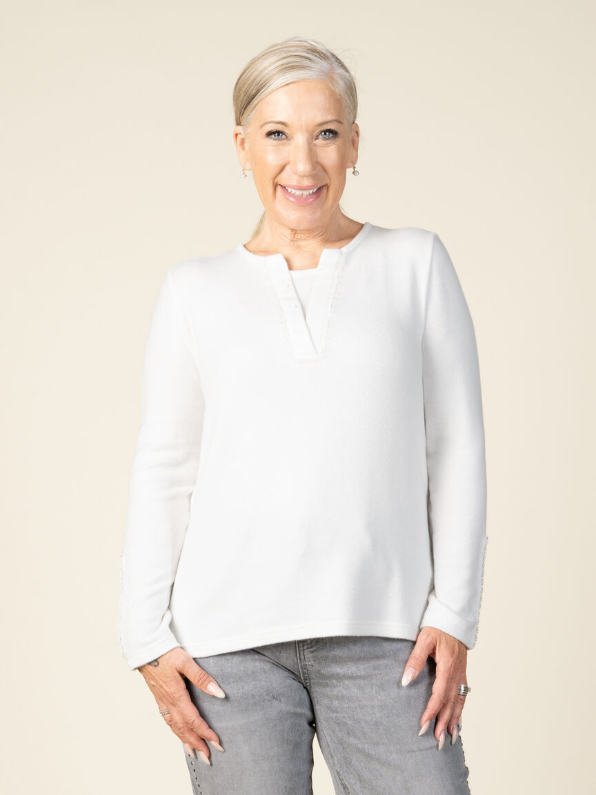 Long Sleeve Top with Bead and Button Details