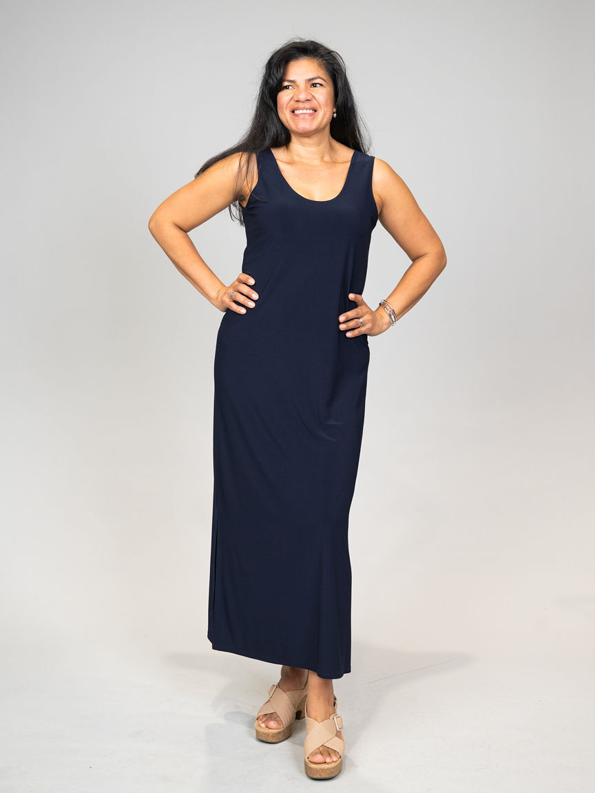 Long Luxe Sleeveless Dress with Side Slits Image 1