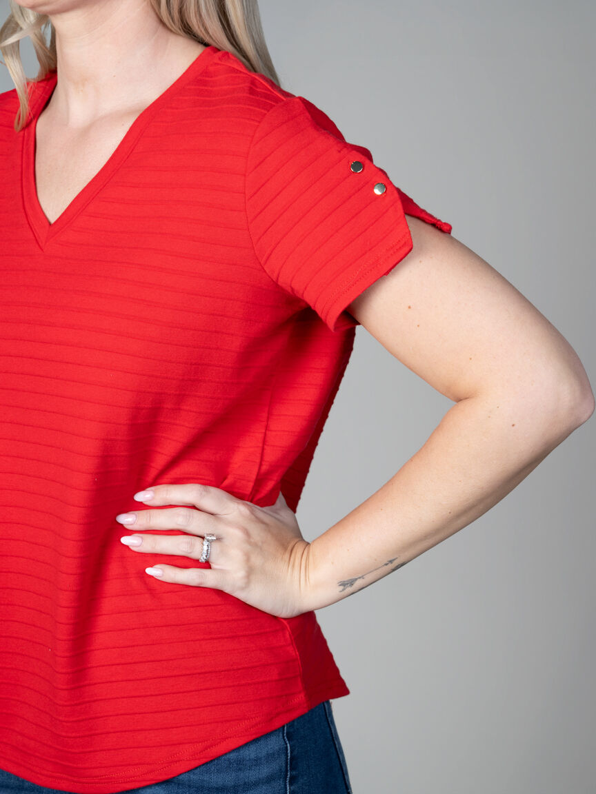 Short Sleeve Texture Striped Top Image 4