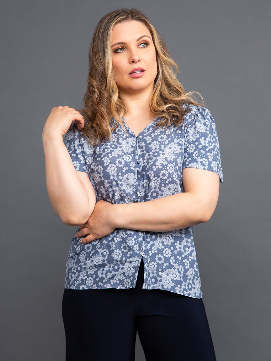 Short Sleeve Button Down Floral Blouse Image 2