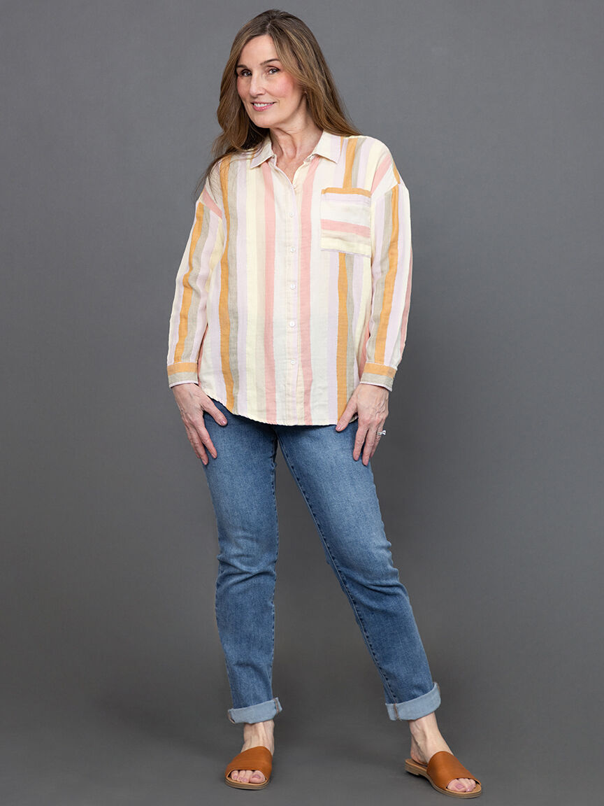 Long Sleeve Drop-Shoulder Button-Up Loose Shirt  Image 1