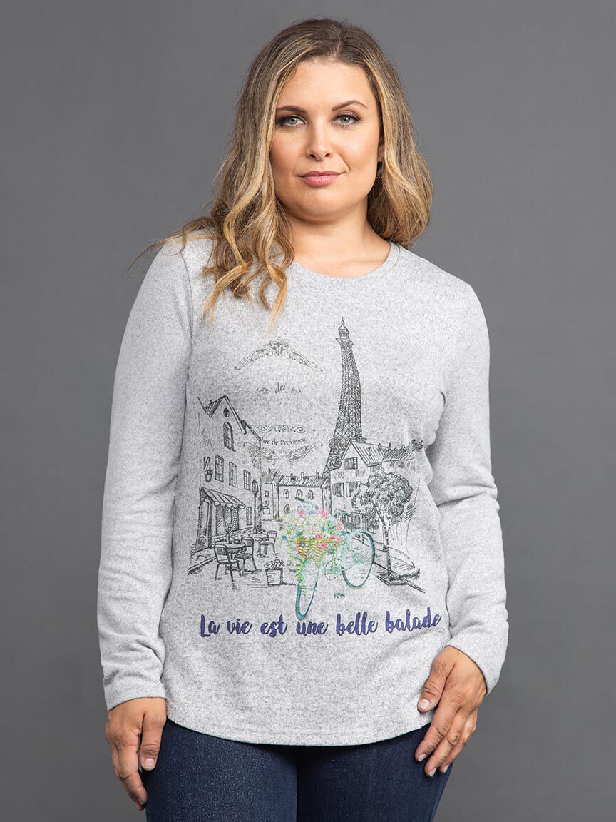 Long Sleeve Eiffel Tower Hotfix Top  Image 2