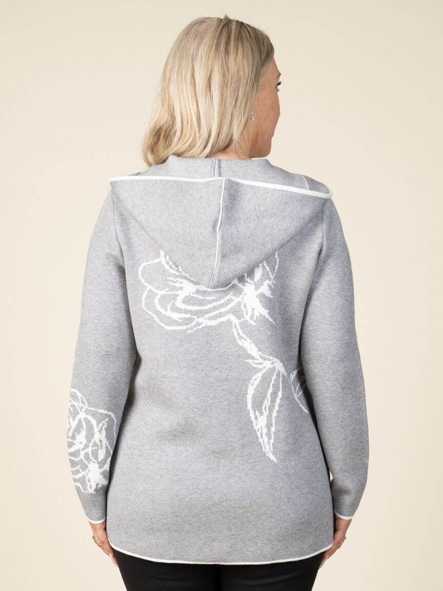 Hooded Floral Cardigan With Snaps