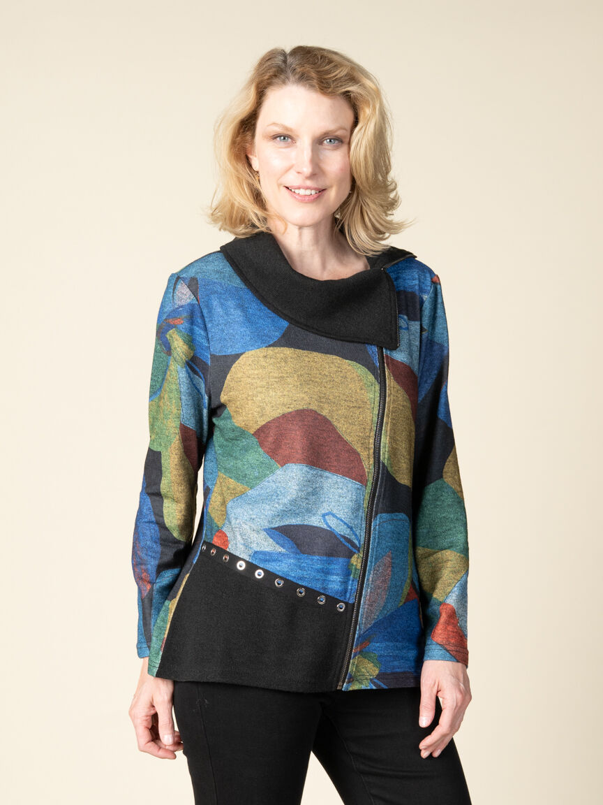 Long Sleeve Split Zip Neck Top