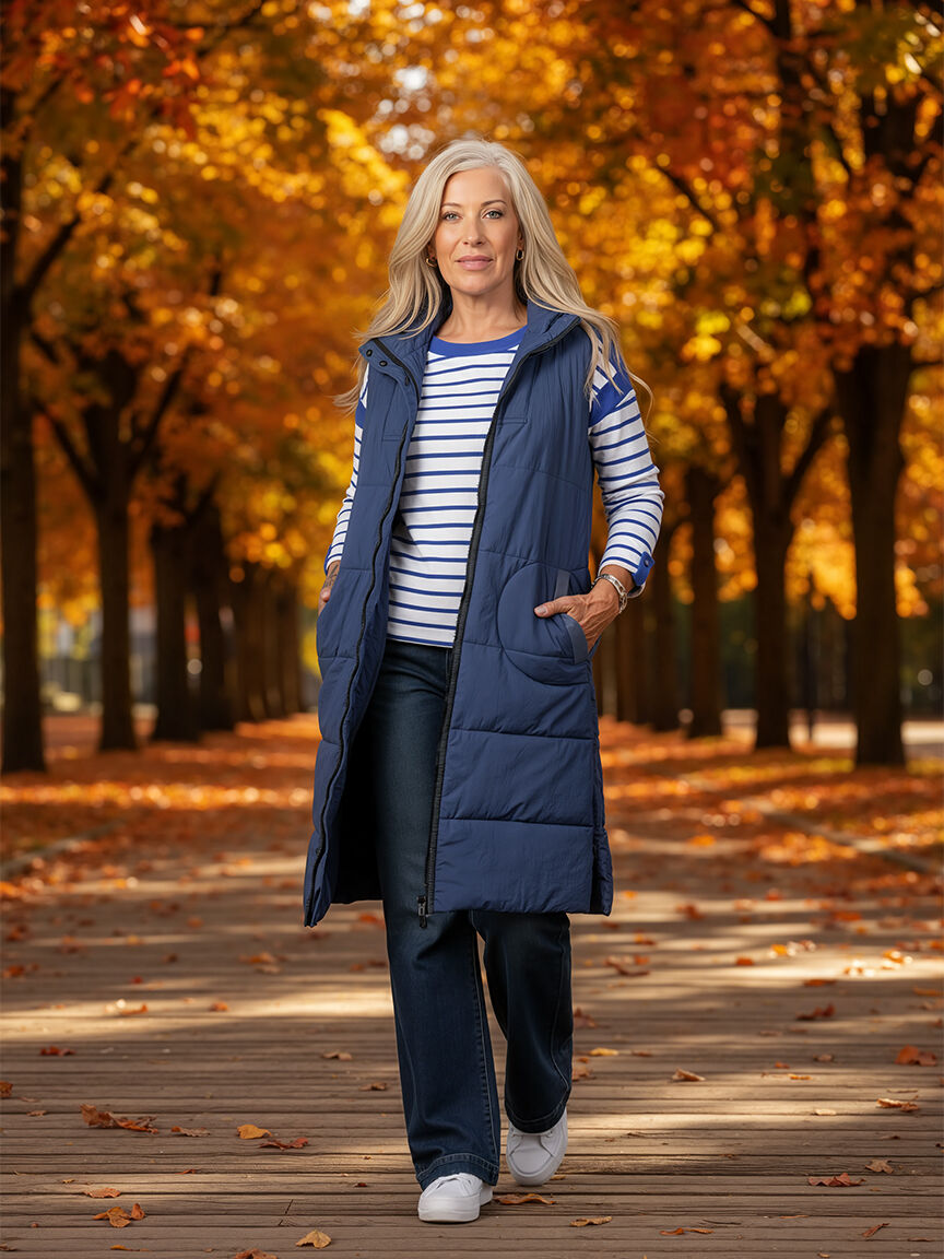 Long Zip-Front Quitled Vest