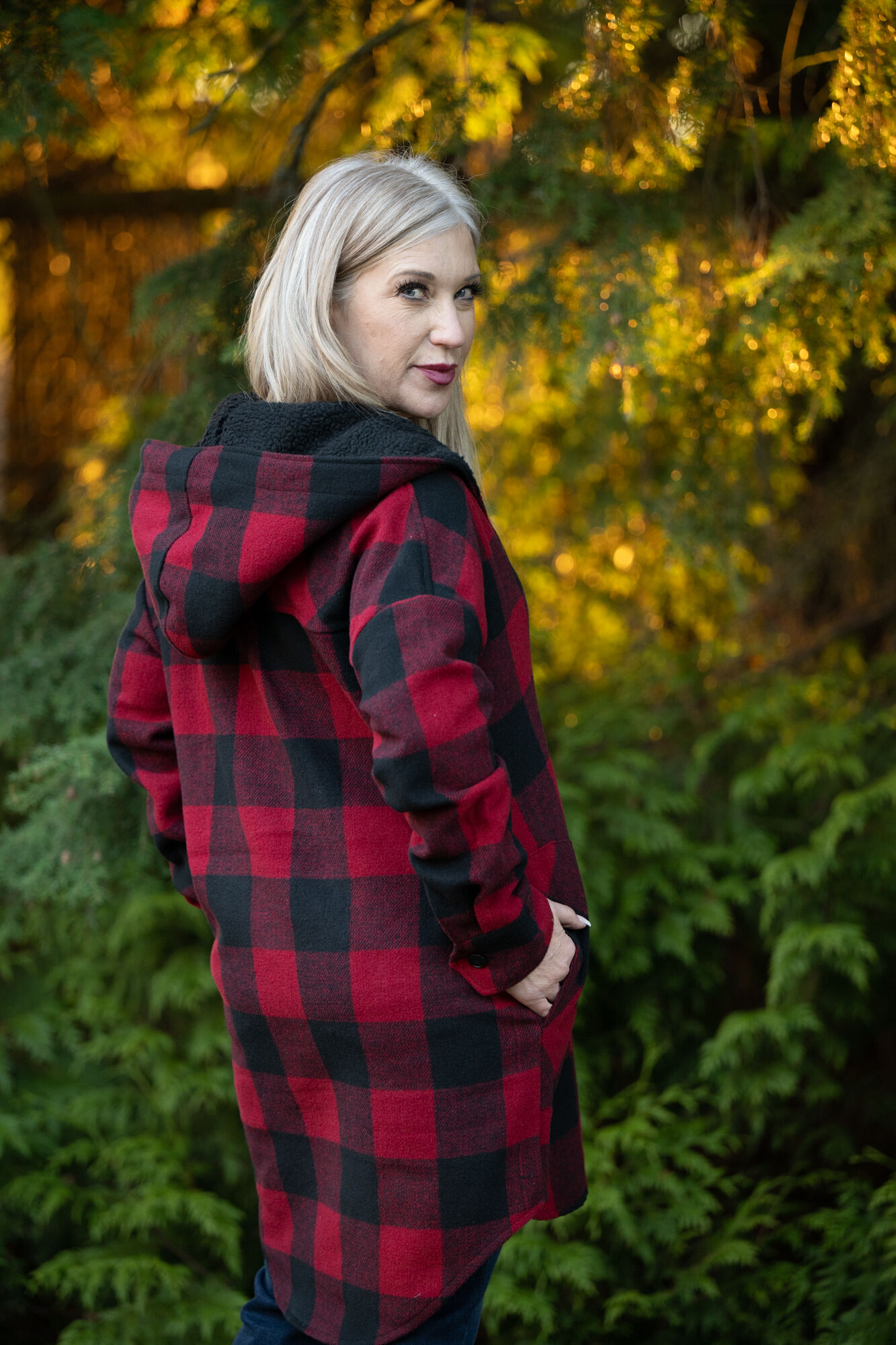 Red Plaid Hooded Shacket Image 2